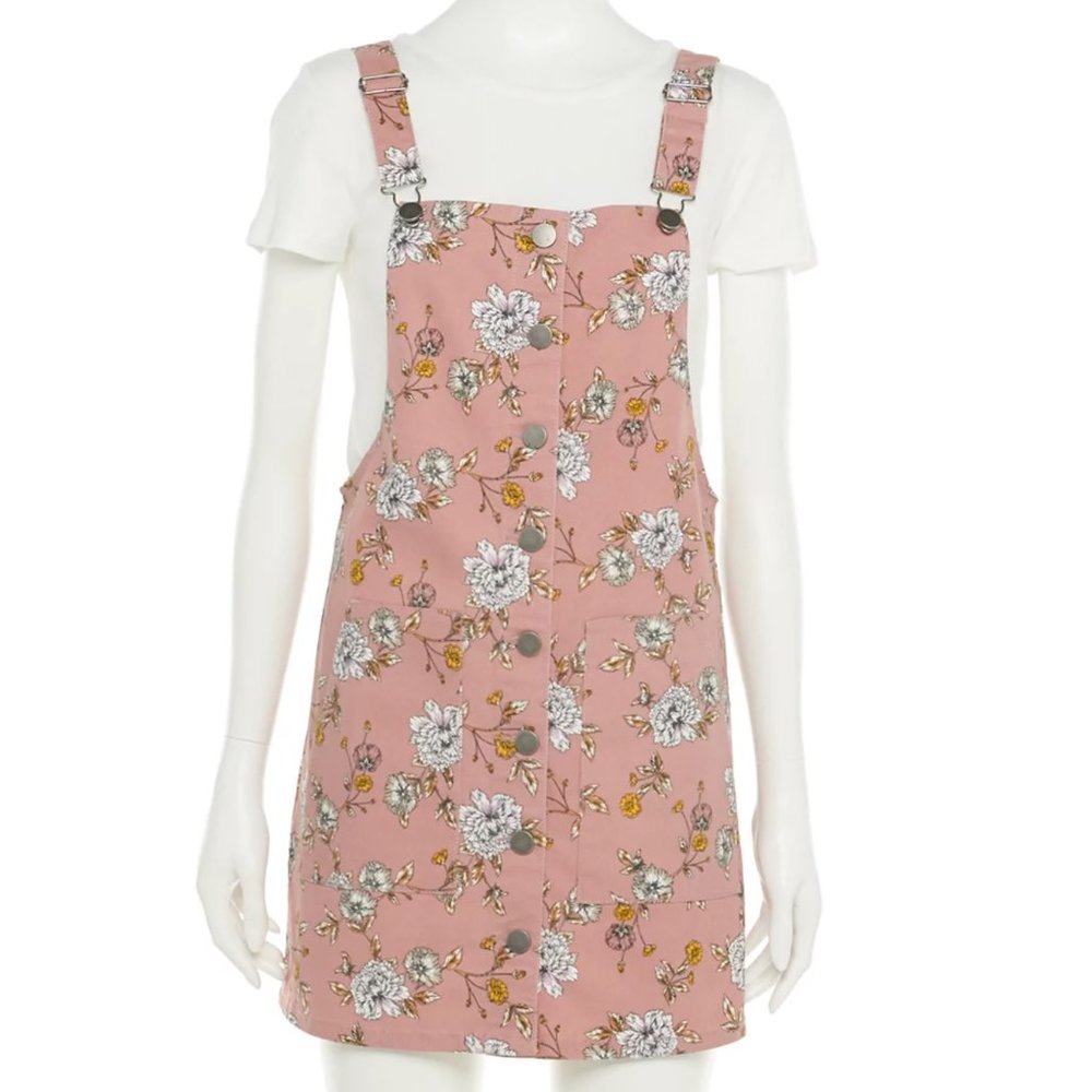 NWOT Juniors M floral button down overall dress